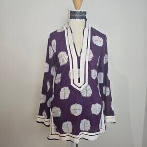 TORY BURCH Purple & White Long Sleeve V-Neck Tunic Sz 2 (721)